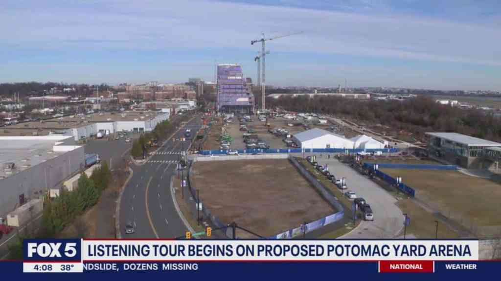 Construction site at proposed Potomac Yard Arena for stadium development.