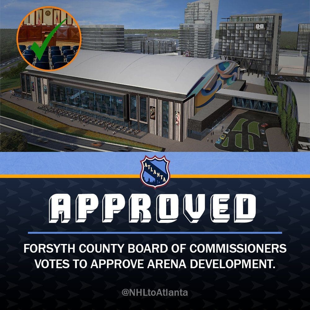 Approved Atlanta stadium rendering with Forsyth County approval for arena development.
