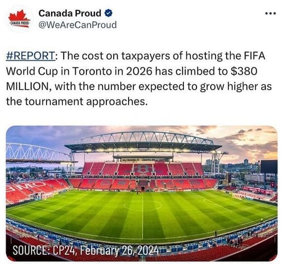 Taxpayer-funded FIFA World Cup stadium in Toronto, Canada.