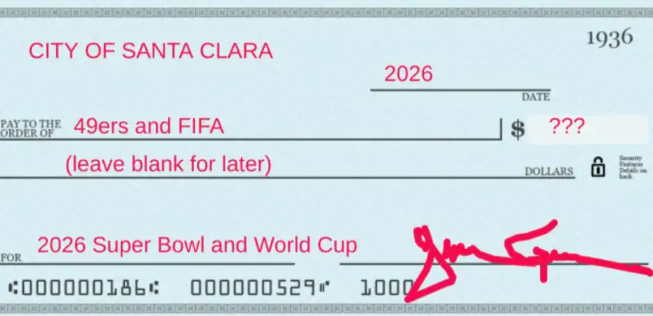 $50,000 donation check for subsidy funding for Santa Clara sports events and community programs.